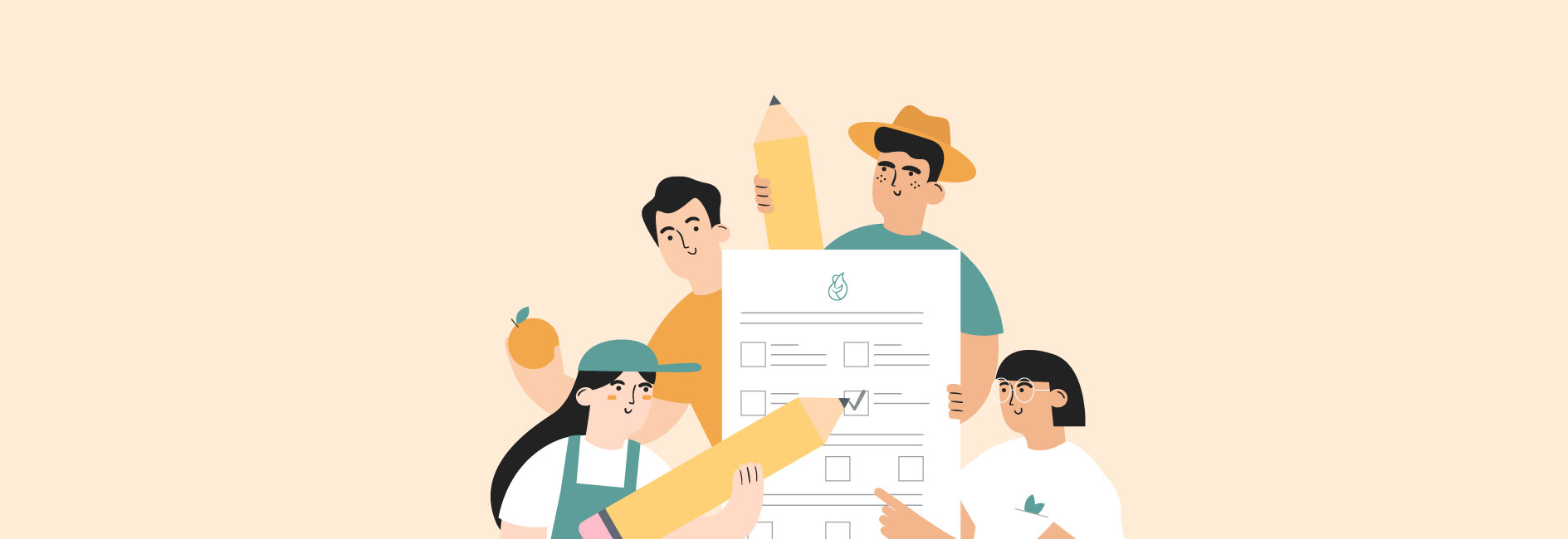 Illustrations of farmers answering the survey on the impact of direct food sales