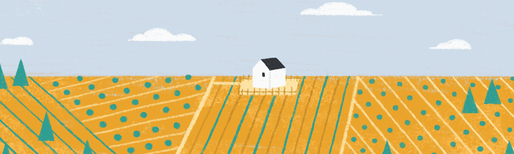 Illustration d'une maison dans un champ