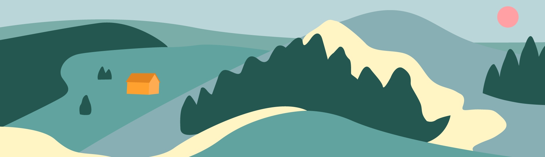 Grafik eines Berges mit einem kleinen Haus